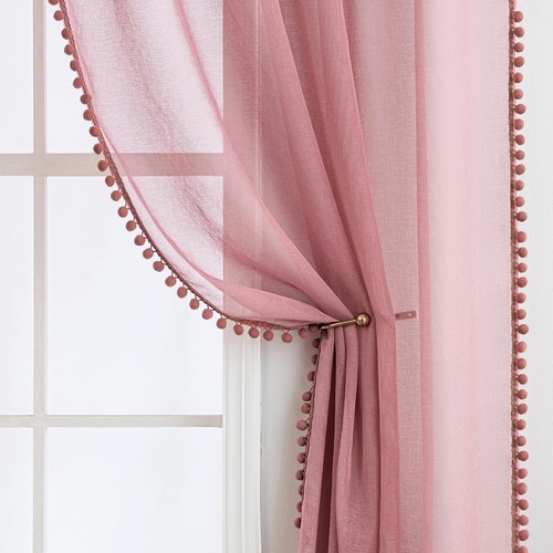 Voile gardine pompons altrosa - pompons,